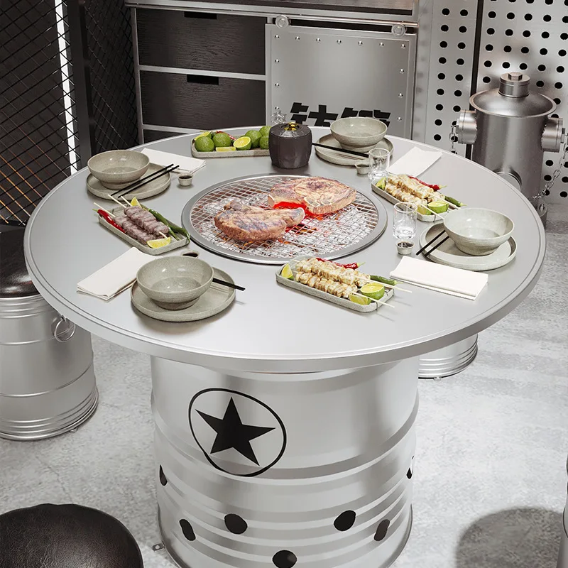 

# BBQ Hot Pot Restaurant Table Chair Stainless Steel With Iron Oil Barrel Table And Chair For Bar Restaurant Use