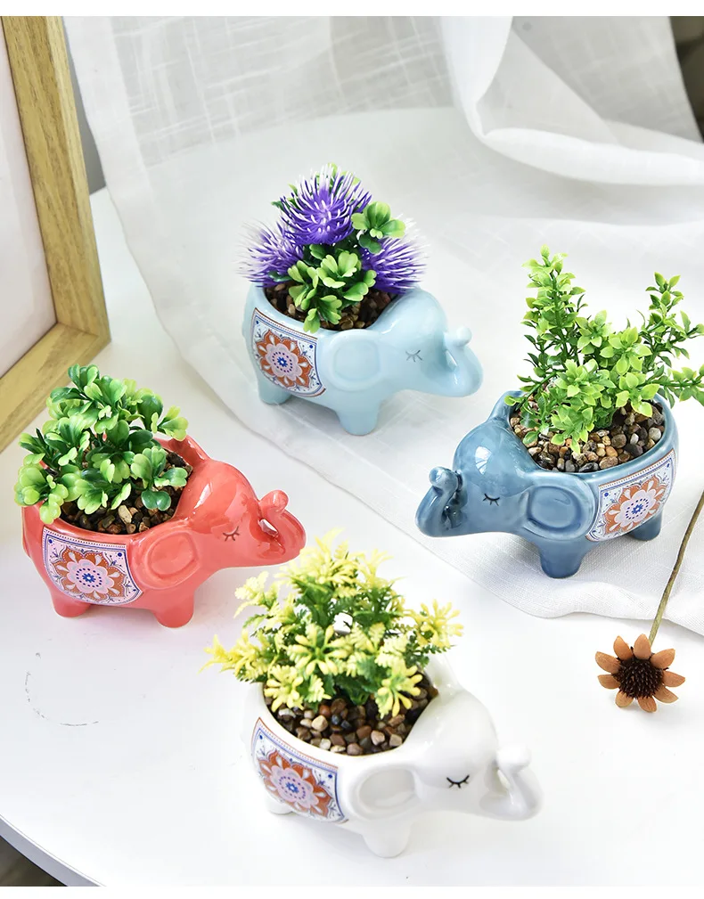 Originalität Cartoon Tier Blumentöpfe Desktop Keramik Sukkulenten Blumentopf Elefant Ornament Hause Dekoration für Garten Liefert – Detail 9