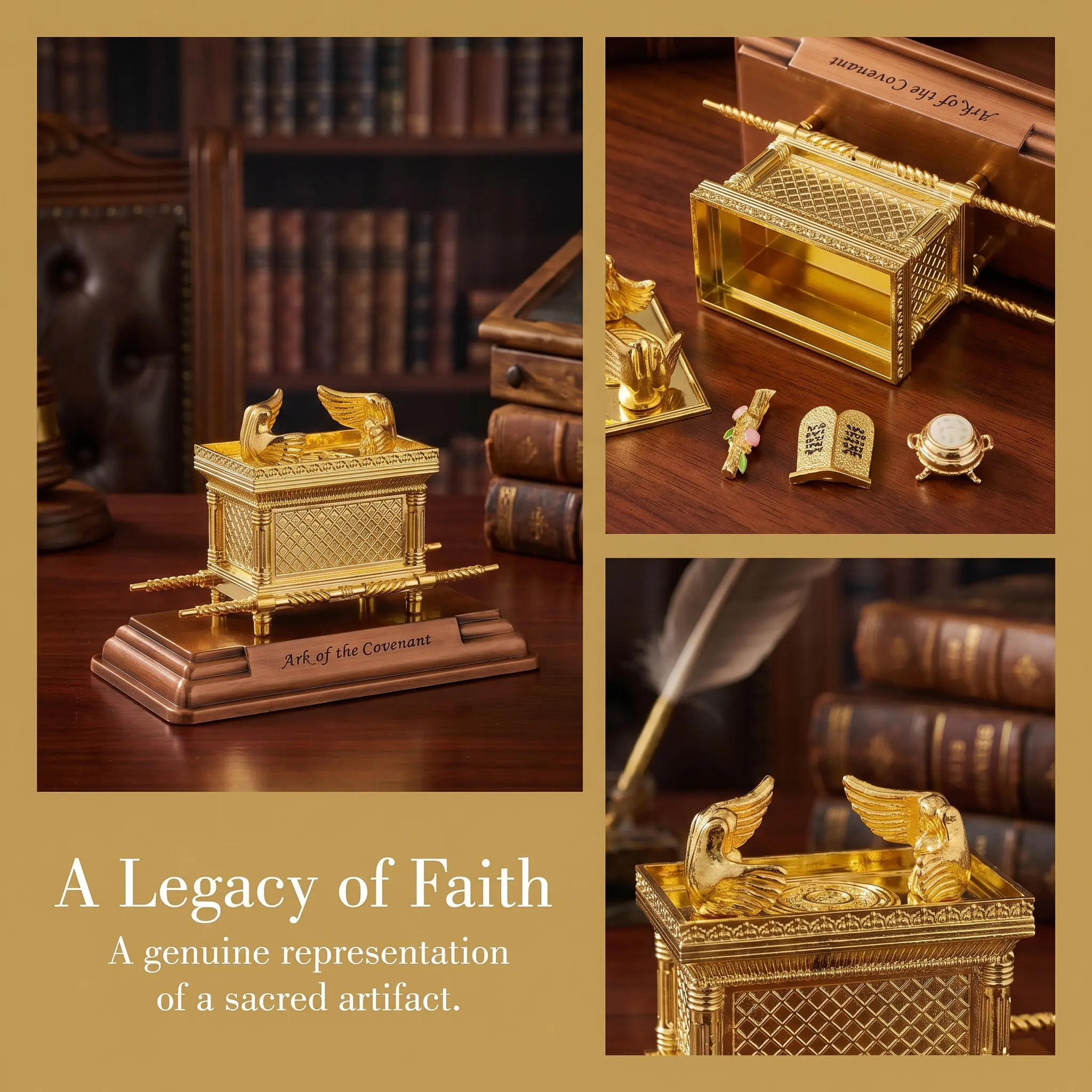 1Set Covenant Ark Statue Realistic with Functional Lid Opening Rod Manna Container Biblical