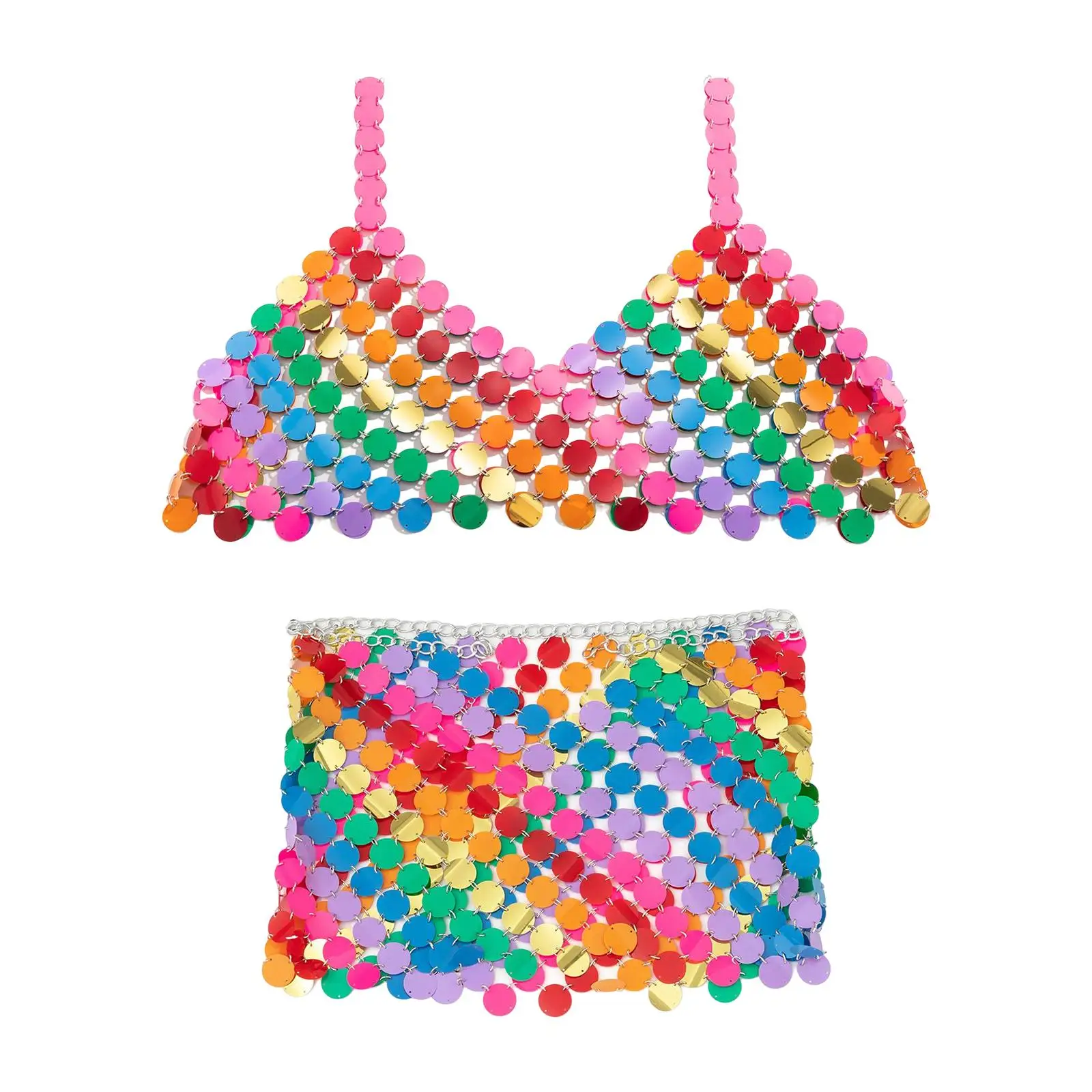 Metal Sequin Bra Bikini Body Jewelry Women Girls Boho Fashion Sparkly Hollow Shiny for Party Festival Rave Dance Summer