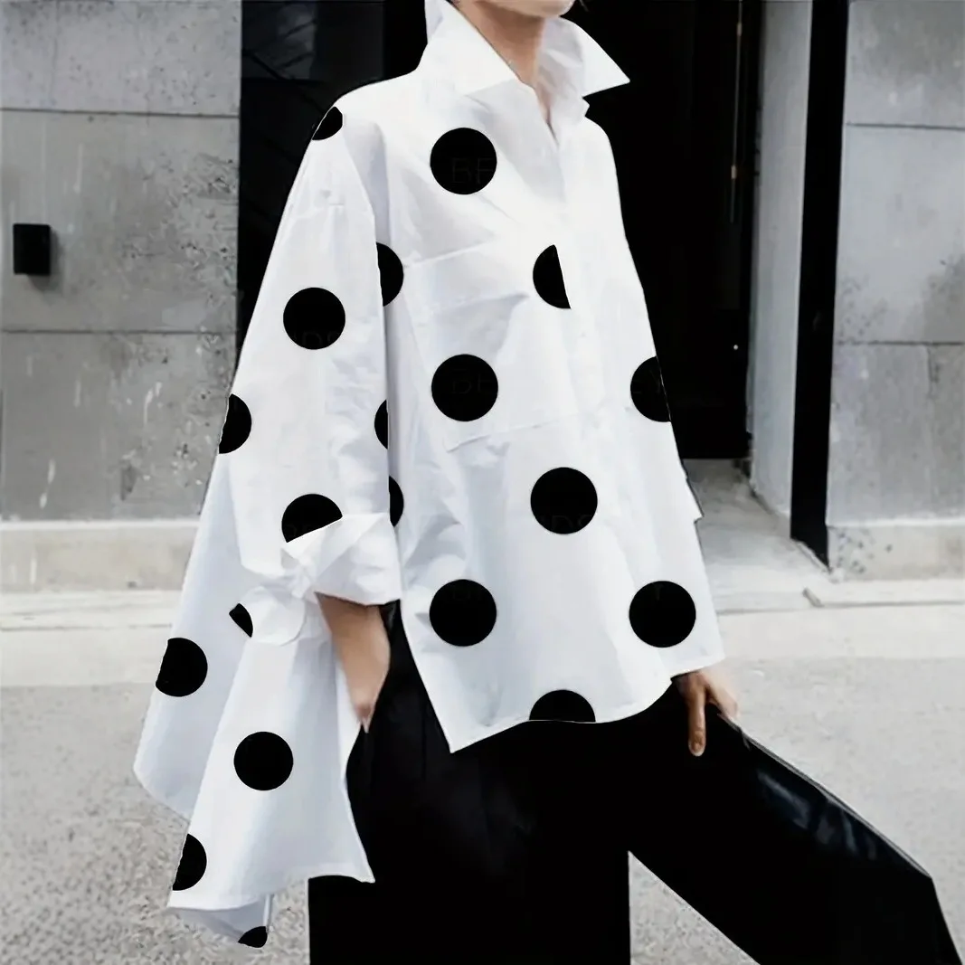 

Women Blouse Shirt Casual Irregular Loose Shirts Fashion Lady Lapel Long Sleeve Single Breasted Cloak Type Style Tops 2026