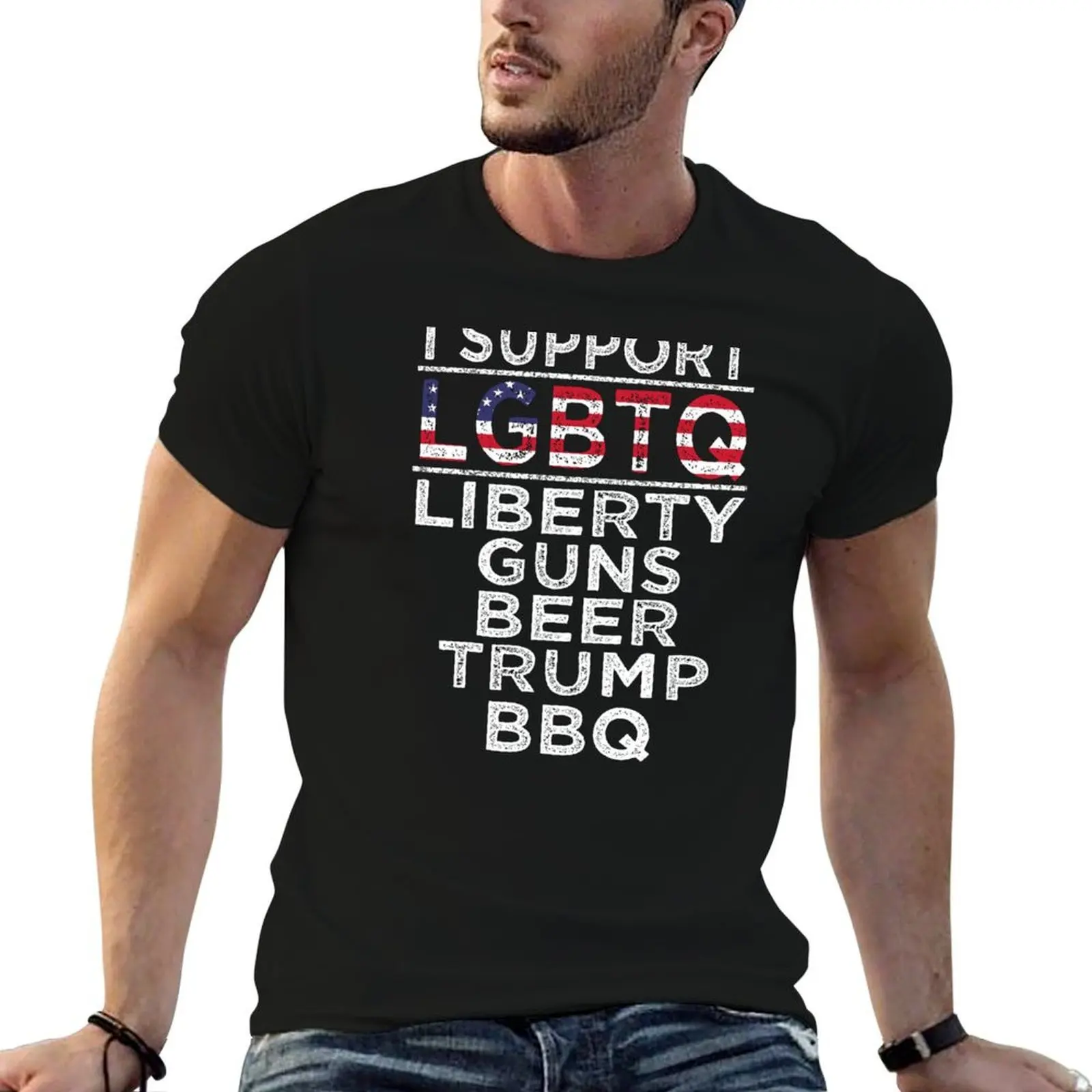 

I-Support-LGBTQ-Liberty-Guns-Beer--BBQ T-Shirt man tshirt t shirts for man pack white T-Shirt