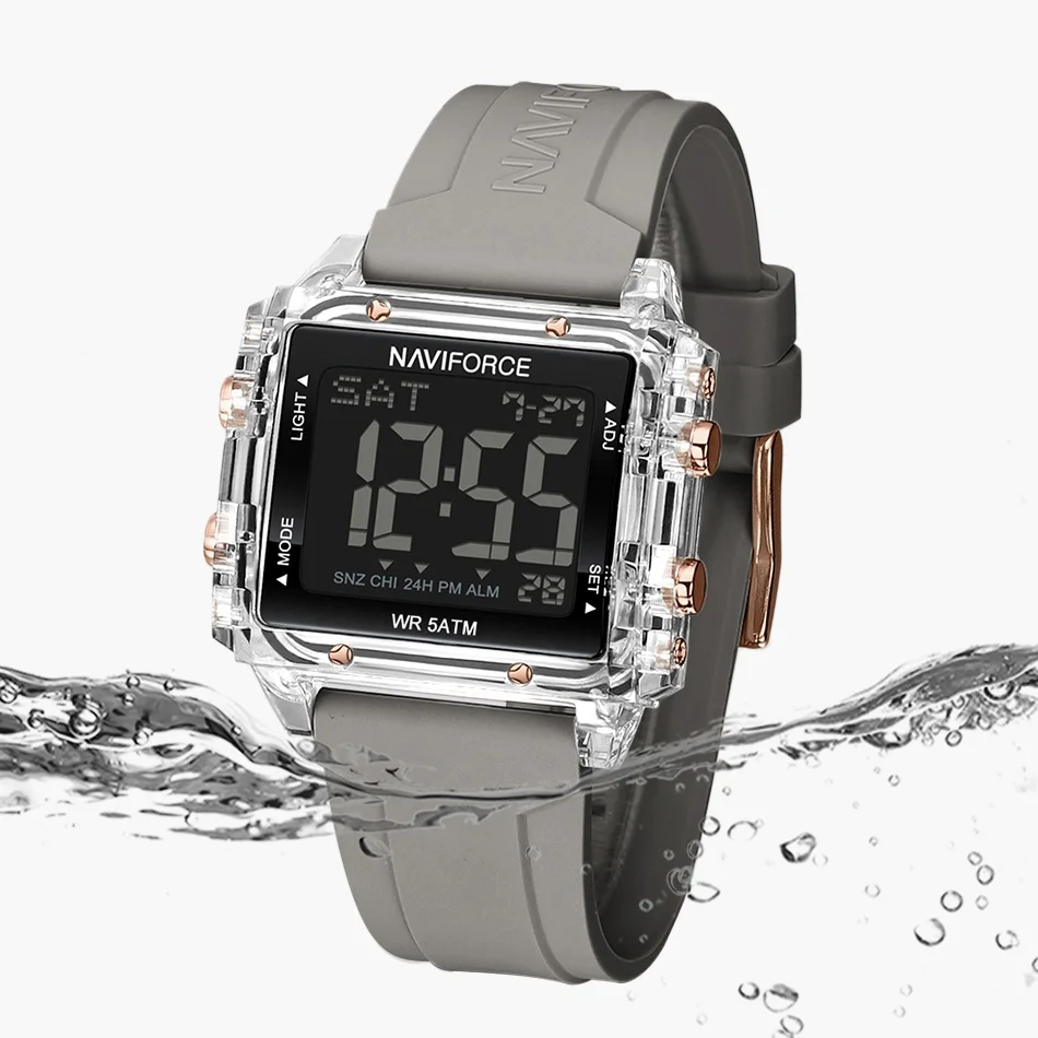 

NAVIFORCE женские повседневные водонепроницаемые часы с дисплеем дня и даты, силиконовый ремешок, женские наручные часы с ЖК-дисплеем, цифровые электронные часы, подарок