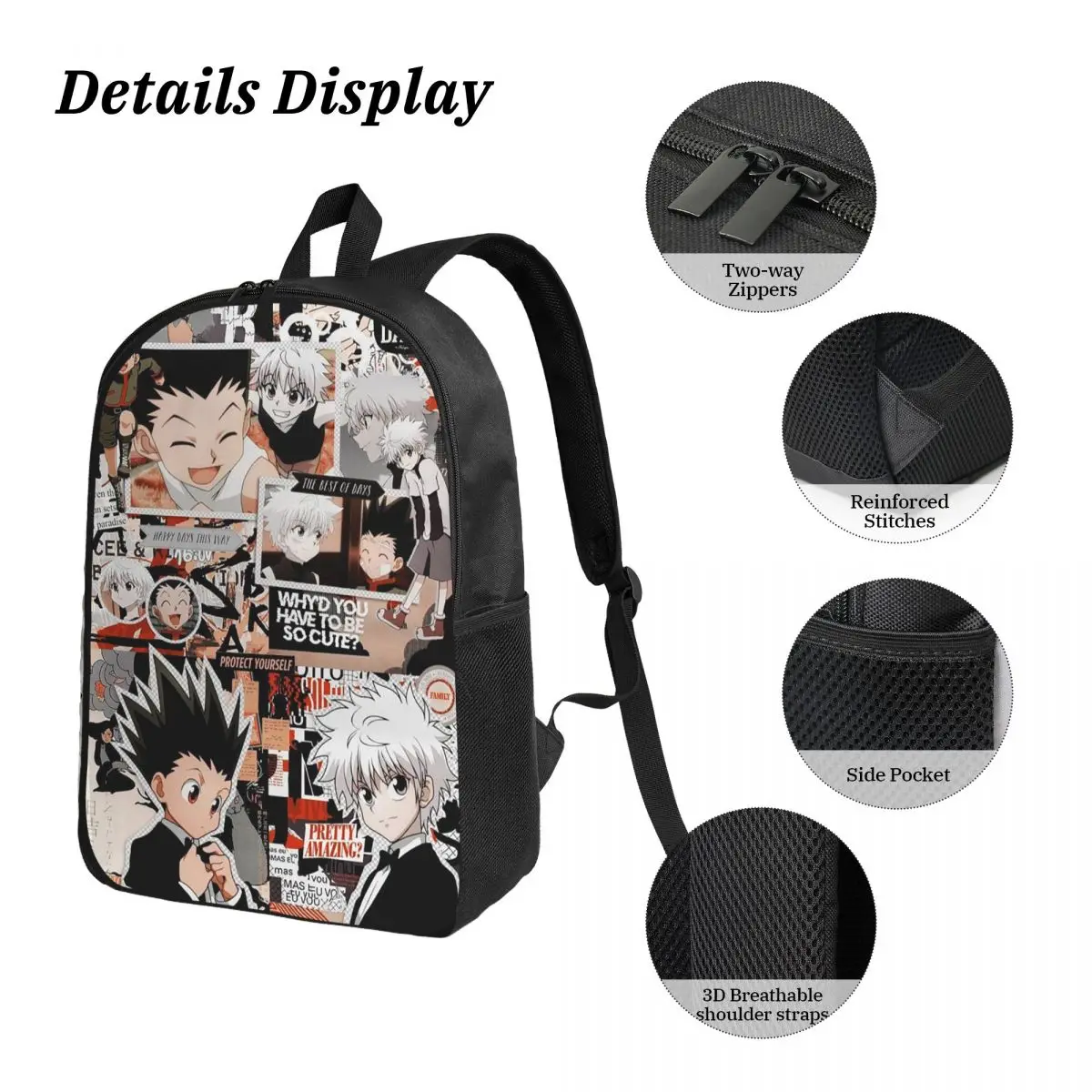 Mochila de Anime HXH Hunter x Hunter, mochila escolar para estudiantes, niños y niñas, bolsos de hombro para ordenador portátil, bolsa de almuerzo con aislamiento de 3ps, estuche para lápices