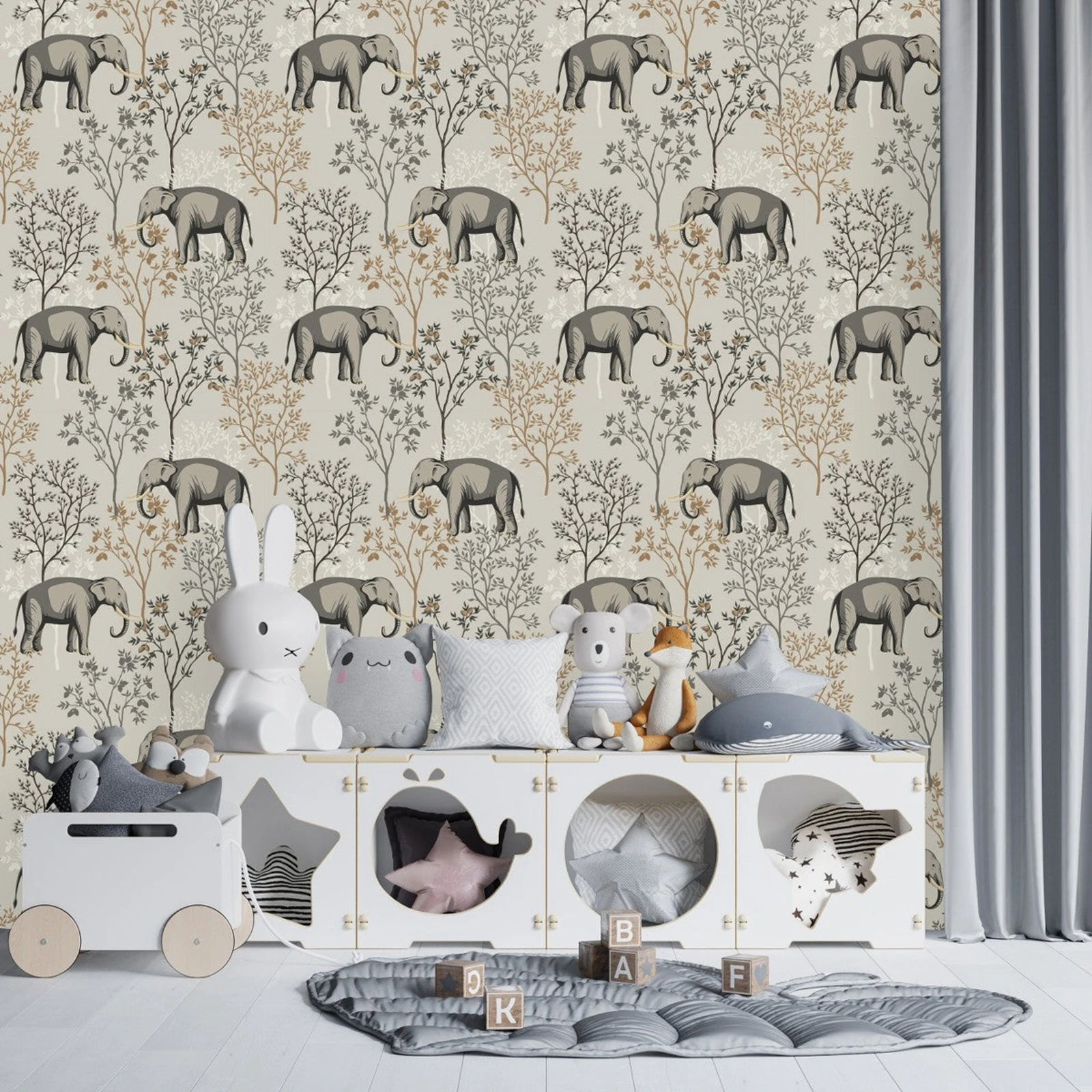 Elephants Wall Stickers Wallpaper, Imagination Room Decoration,Self-adhesive Paper For Nurseries,Playrooms Or Any Child's  Haven