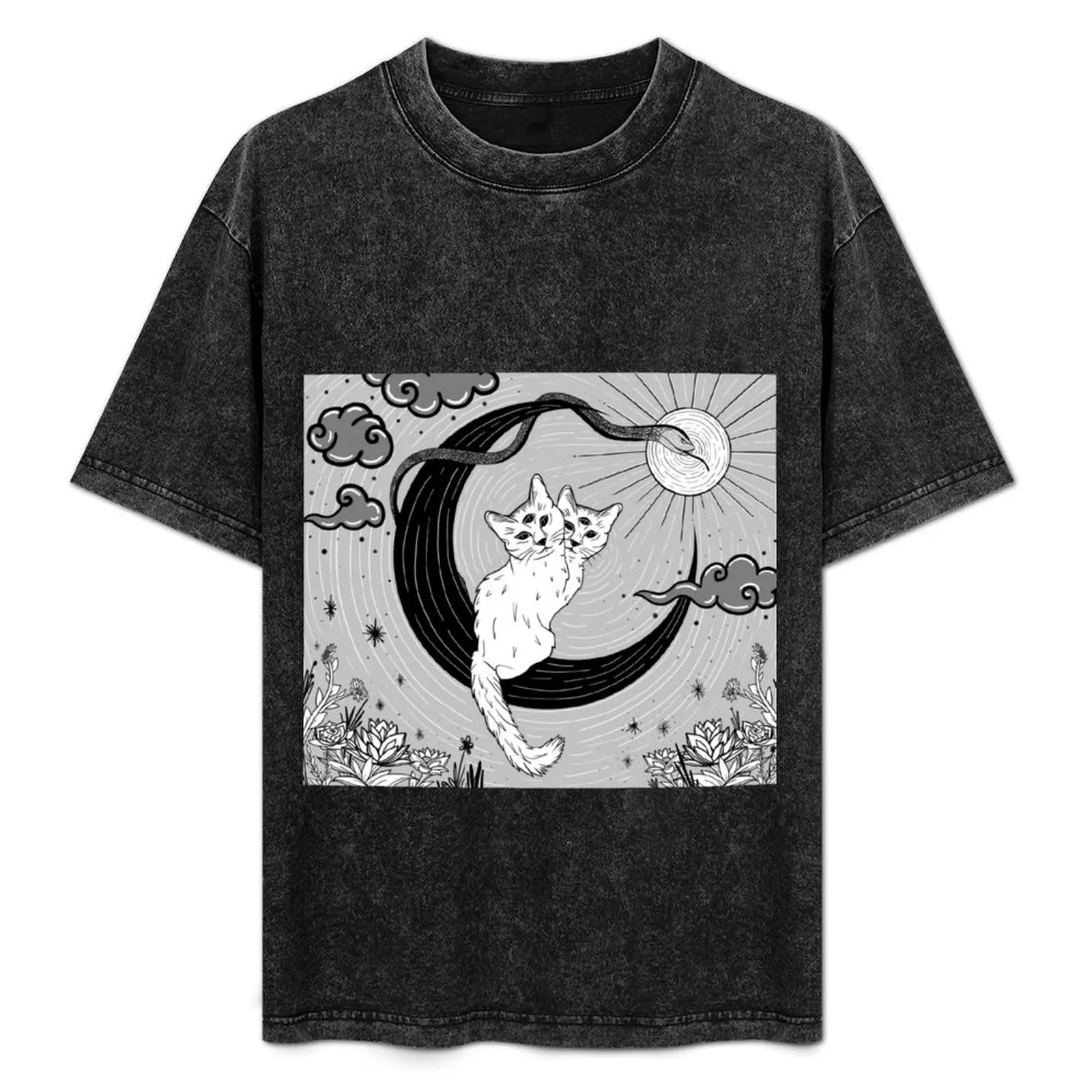 Black and White Six Eyed Two Headed Cat Tapestry T-Shirt anime tshirt cute clothes sports fans men graphic t shirts