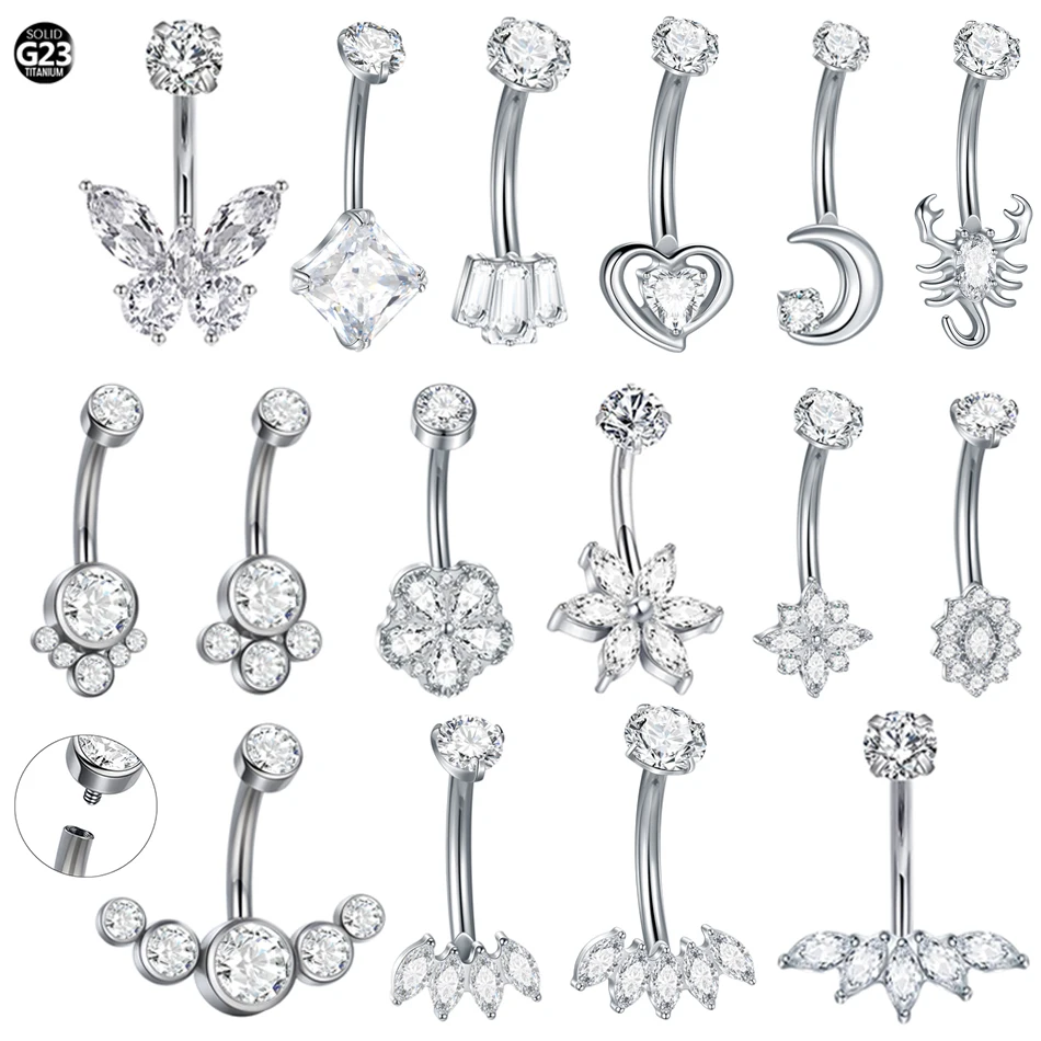 1Pc Titanium Zircon Belly Ring Navel Piercing Internally Threaded Belly Button Ring Ombligo Body Piercing  Jewelry 14G