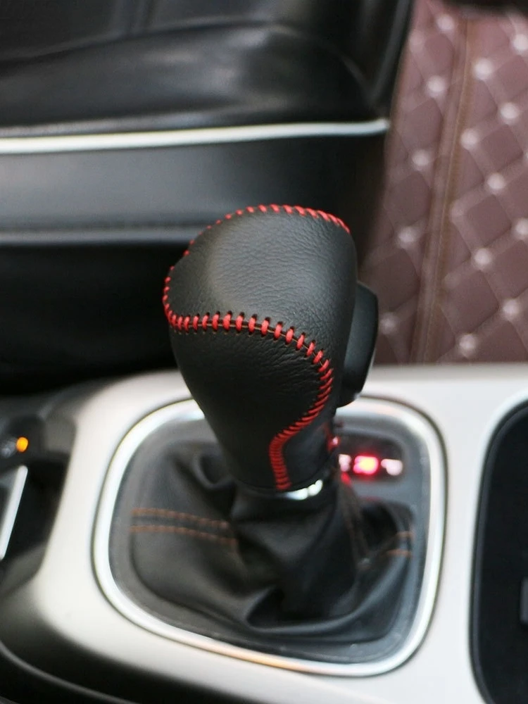Leather Car Gear Head Shift Knob Cover Handball Covers Gear Shift Collars for Jeep Compass Renegade 2016 - 2019 AT Accessories