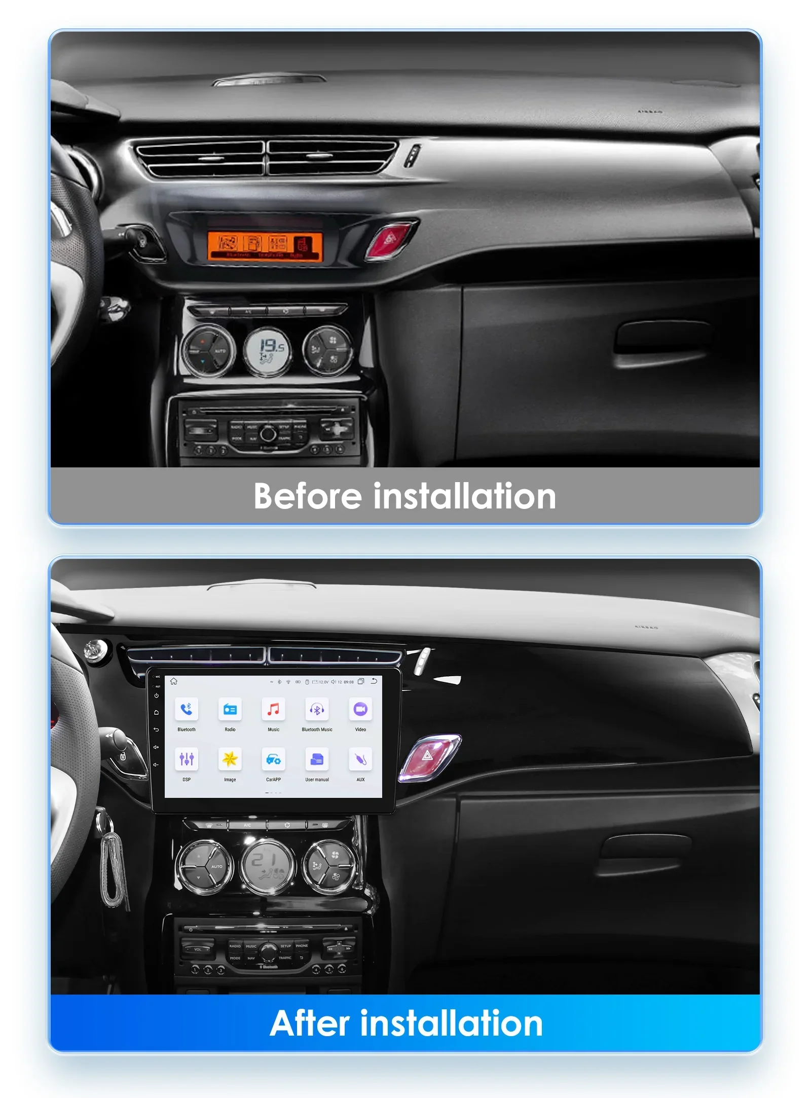 أندرويد 14 ثماني النواة 2 Din 9 بوصة راديو السيارة الوسائط المتعددة دعم DSP اللاسلكية Carplay أندرويد السيارات لسيتروين C3 DS3 2010-2016