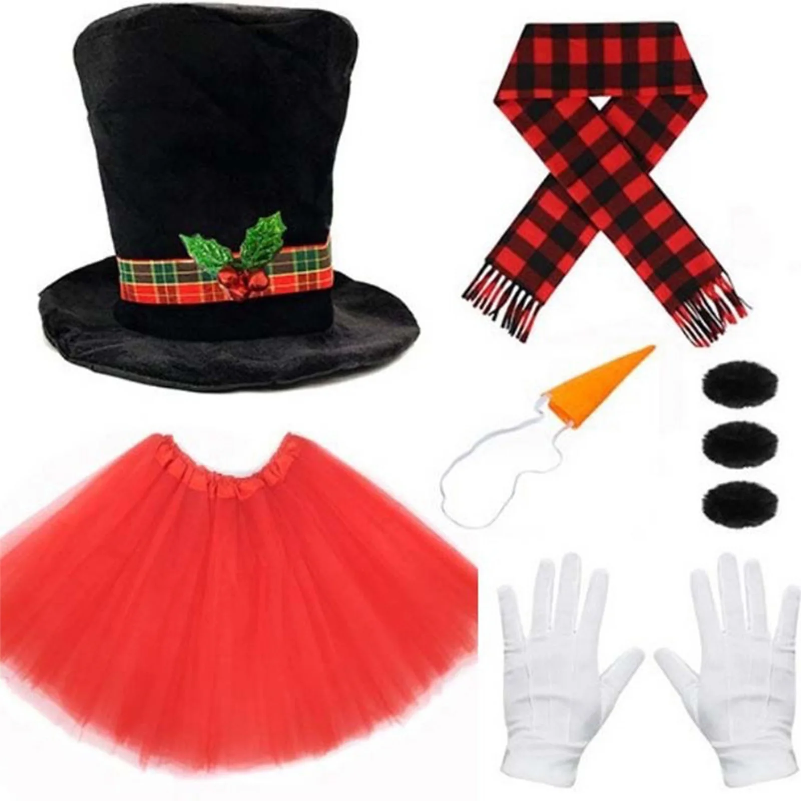 Zestawy akcesoriów do kostiumu bałwana, kostium świąteczny, cosplay bałwana, kapelusz, marchewkowy nos, szalik, rękawiczki, pompony, itp.