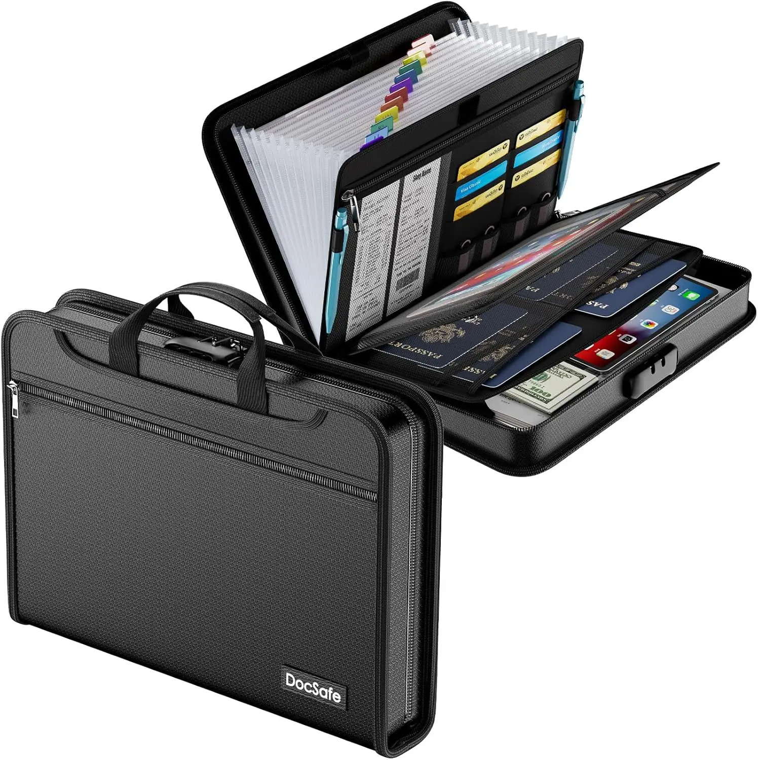 

Fireproof Water Resistant Accordion File Organizer with Combination Lock, Multi-Pocket Document Storage for Home Office Travel