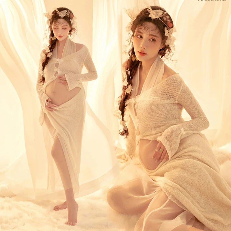 Women Photography Props Maternity Skinny Dresses Elegant Perspective Pregnancy Dress Studio Photoshoot Photo Clothes