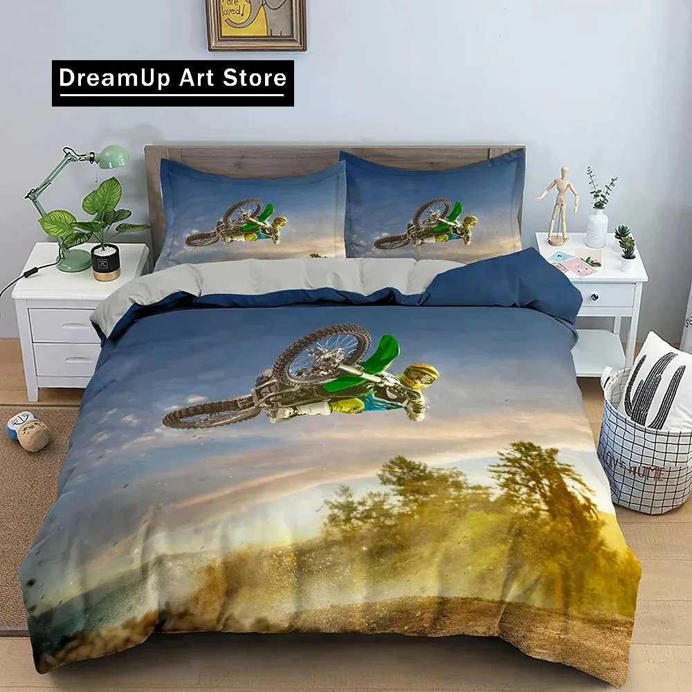 Motocross Off-road Race Motorcycle Dirt Bike Rider Bedding Set Boys Girls Twin Queen Size Duvet Cover Pillowcase Bed Kids