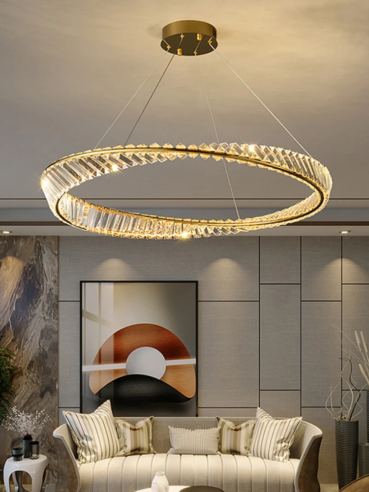 2022 new Italian light luxury living room crystal chandelier Nordic postmodern minimalist led ring dining room bedroom lamp