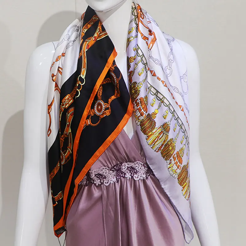 Silk Soft Gloss Plain Crepe Satin Fashion Printed Square Towel Spring and Autumn Style Decorative Mulberry Silk Scarf