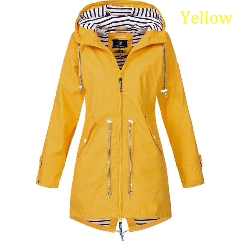 Fashionable women\'s windproof and waterproof trench coat Long sleeved coat Casual pants Zipper hooded raincoat S~5XL