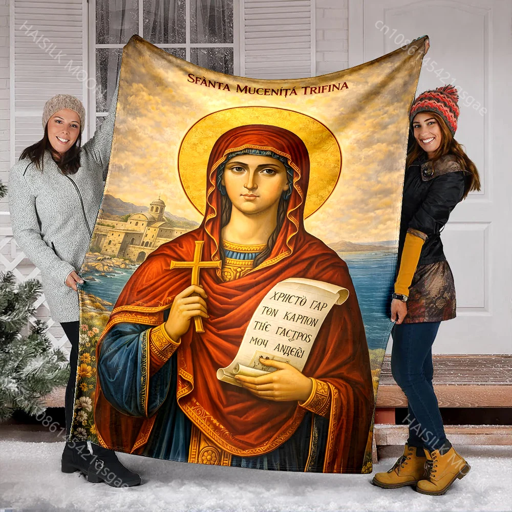 1PC Religious portrait holding cross print blanket Prayer blankets for believers suitable for home sofa camping travel car
