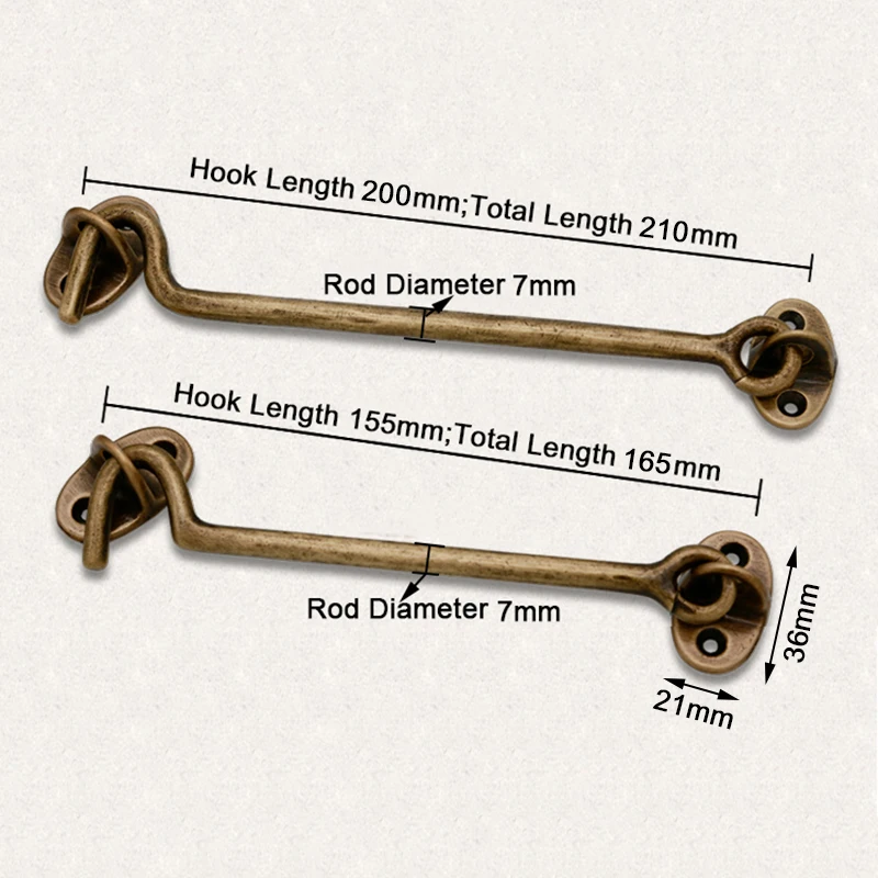 Retro 10PCS European Antique Brass Cabin Hooks And Eye Latch Lock Shed Gate Door Catch Latches Silent Holder Bronze Hooks+Screws