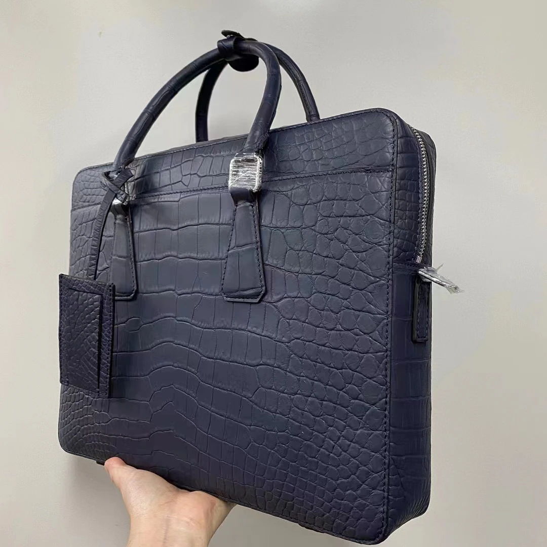 2023 Nieuwe Echte Krokodillenleer Huid Aktetas Mannen Laptop Tas Luxe Aligator Lederen Huid Mannen Business Bag Blauw Grijs Kleur