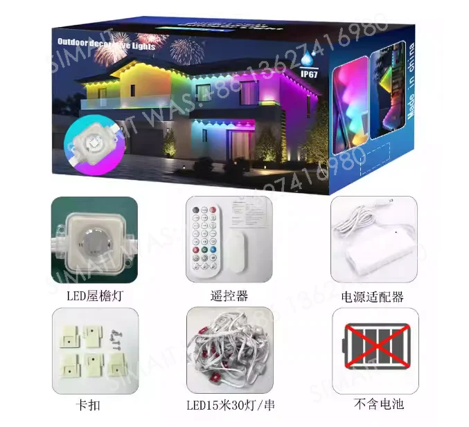 100FT 60 LEDs Luzes externas permanentes Smart RGBIC Eaves LED