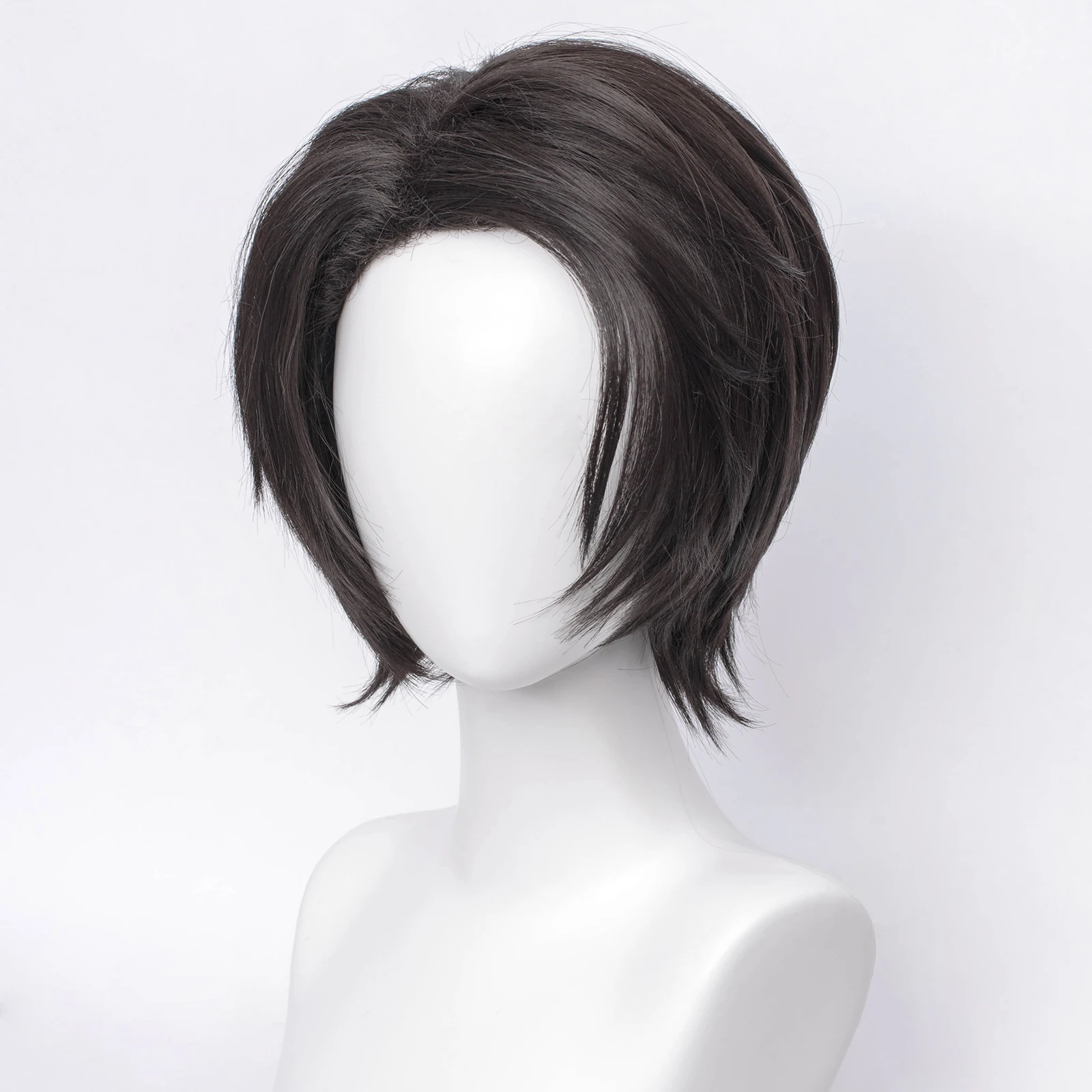 RANYU Wig Cosplay Anime, Wig pendek sintetis hitam lurus halus tahan panas untuk pesta sehari-hari