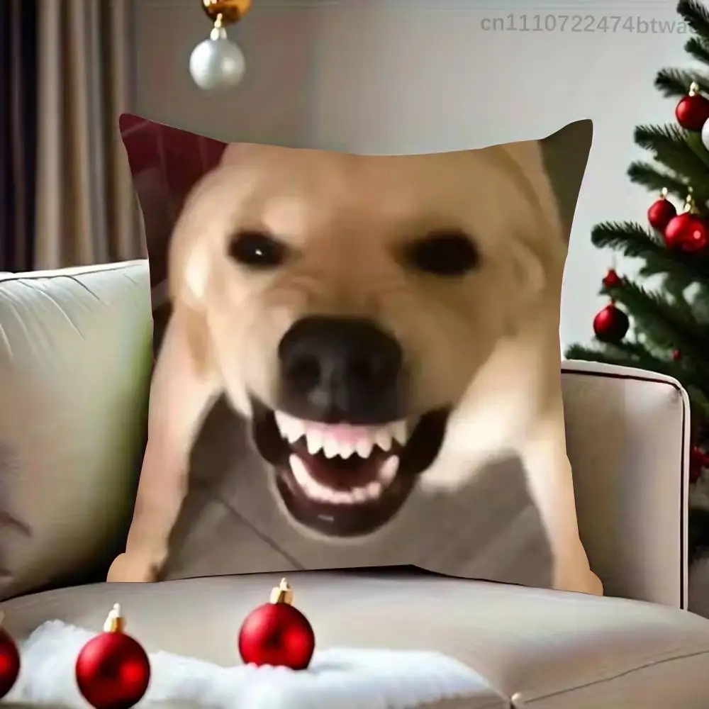 Barking Dog Meme Pillow Case For Sofa Bedroom Living Room Plush Cushion Cover Decorations and Protector