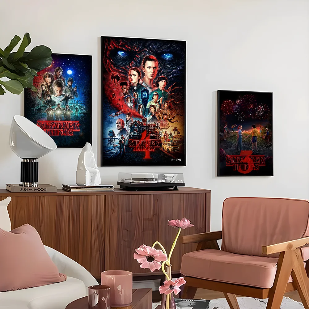 Stranger Things Movie  Poster Self-adhesive Art Waterproof Paper Sticker Coffee House Bar Room Wall Decor