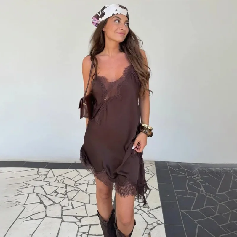 sexy brown dress Chicsew Mix and Match Satin Long Bridesmaid Dresses Side Split Mermaid / Mismatched Bridesmaid dresses, Brown / D Size medium measures 50.25 from top to bottom Tuularose Women's Lace Spaghetti Strap