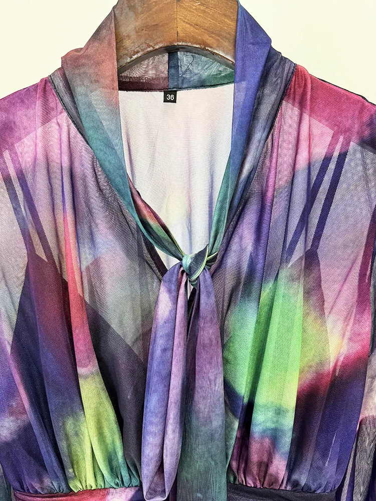 ハイストリート最新ファッション 2025 デザイナー Party Vestido 女性のドリフトスリーブカラフルなプリントホリデーロングドレス