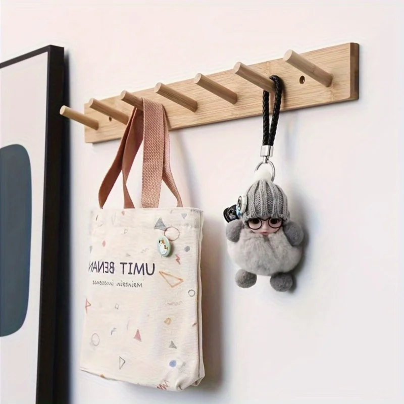 Wooden Wall Mounted Coat Hook Rack 5 Pegs Natural Beech Wood Wall Hanger Rail Entryway Clothes Bag Hat Towel Hook Home Decor