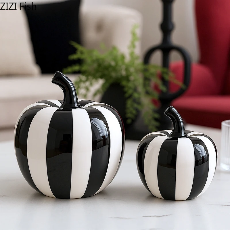 Estatua de cerámica de manzanas/pera a rayas blancas y negras, decoración de escritorio, escultura de frutas minimalista, adornos, decoración estética para habitación