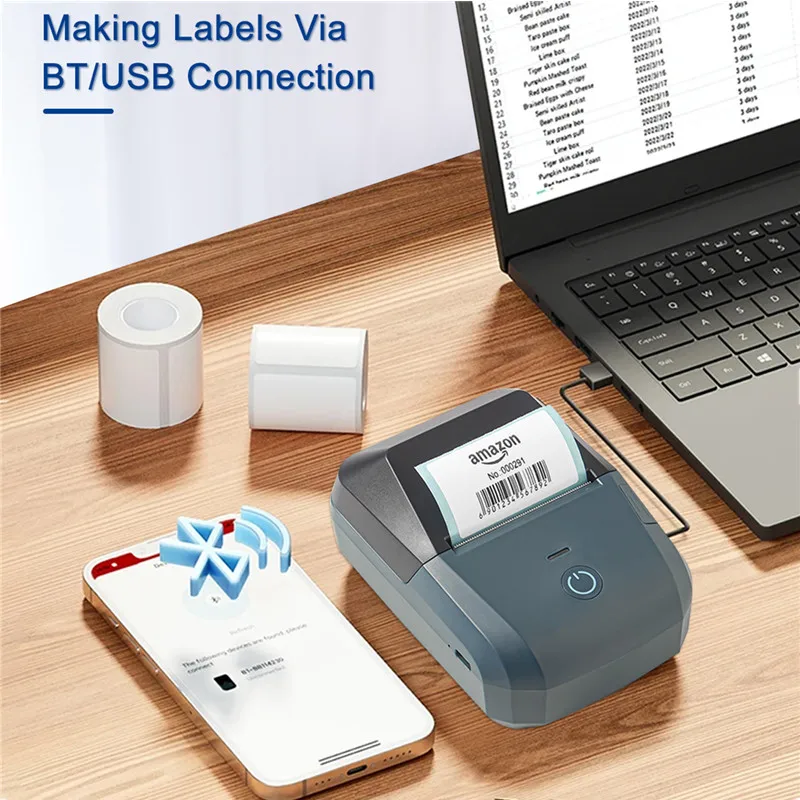 Printer Label Termal Bluetooth Nirkabel Portabel 2 Inci Tanpa Tinta 20-50Mm Pembuat Label Perekat Kode Batang Produk Labeler