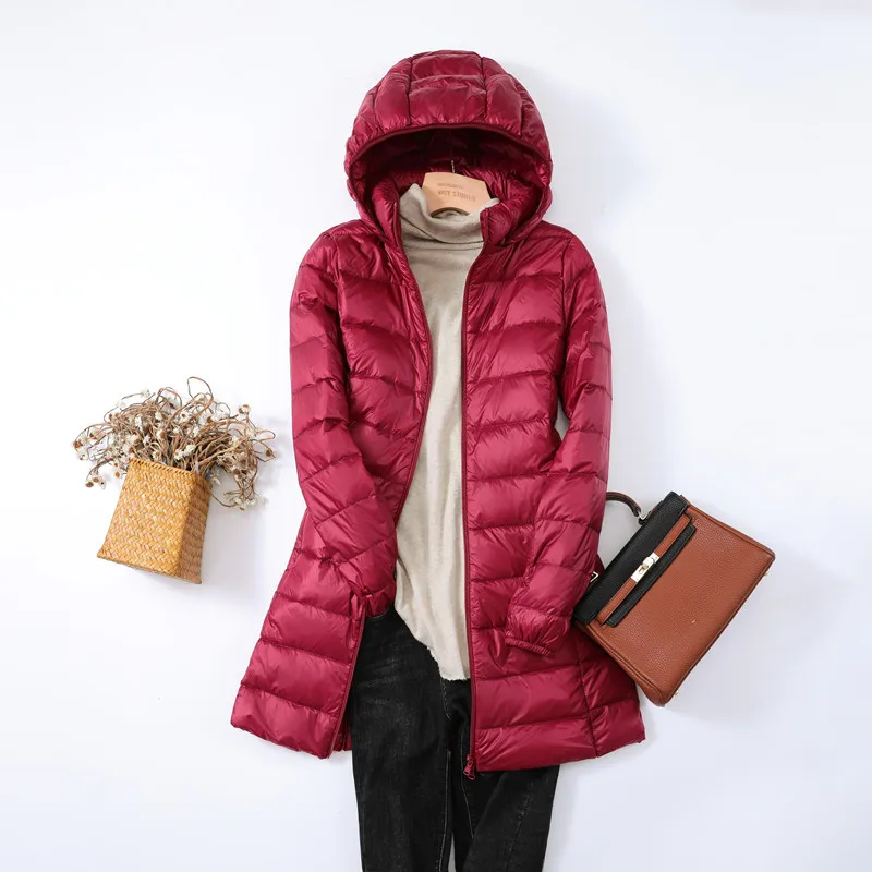 Large size 6XL 7XL Women\'s long warm down jacket Women\'s light down jacket with storage bag Hip-length high street coat