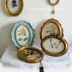 Oval European style palace resin carved picture frame hanging on wall, American style retro vintage vintage, foreign trade table