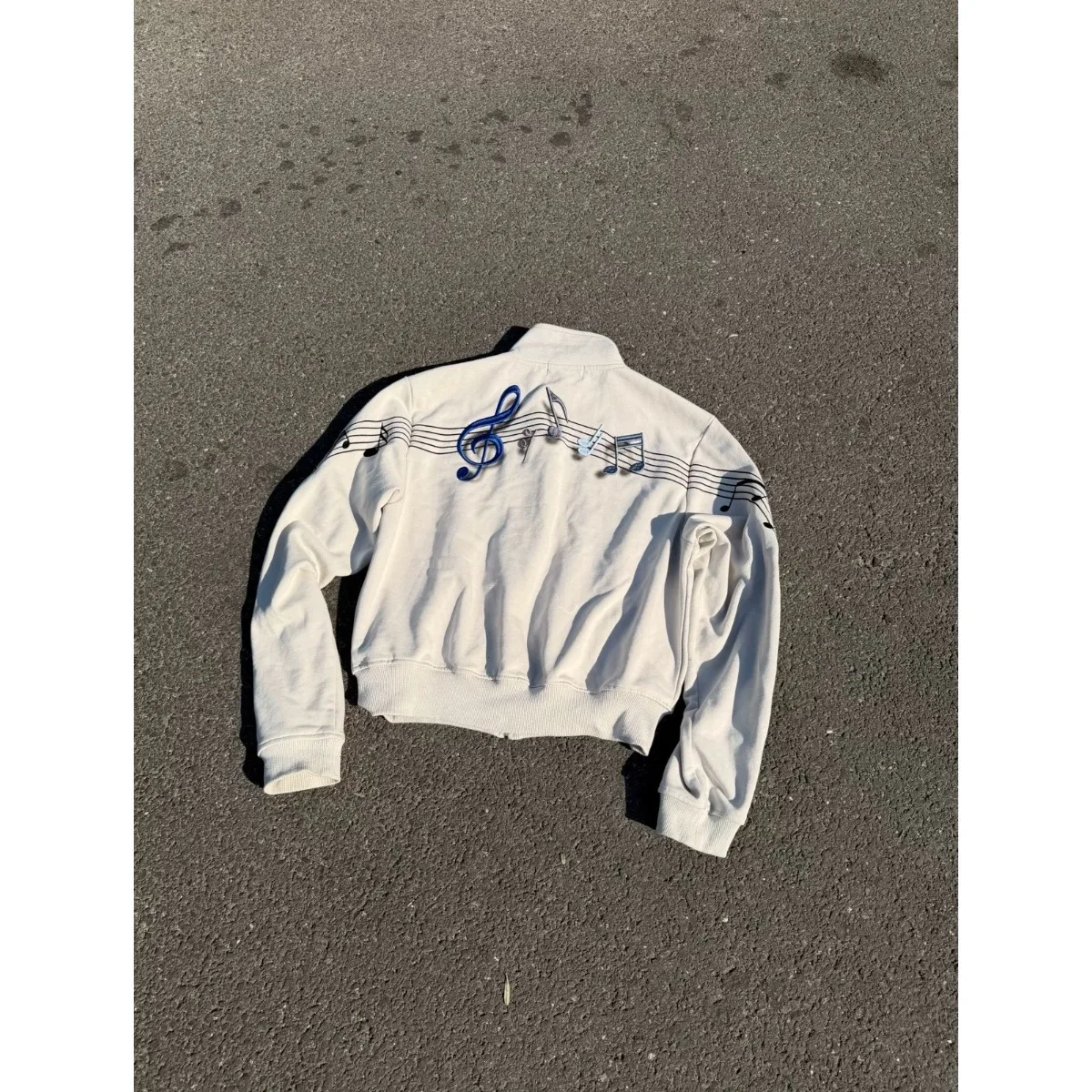 Grey Embroidered Zipper Jacket Wide Short Style for Men Youth Culture Y2K Stand Collar Cardigan Shirt Polyester Fabric Long S...