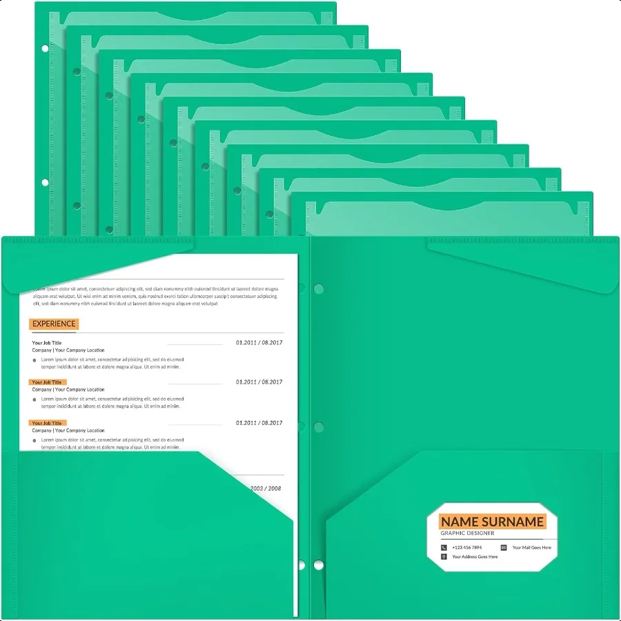 

36 Pack Plastic Folders with 3 Holes and 2 Pockets Green File Folder