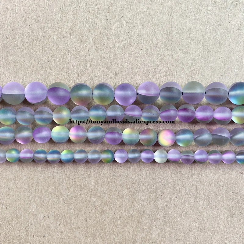 Matte K9 Bicolor Purple Rainbow Austria Crystal Synthetic Moonstone Round Loose Beads 15\