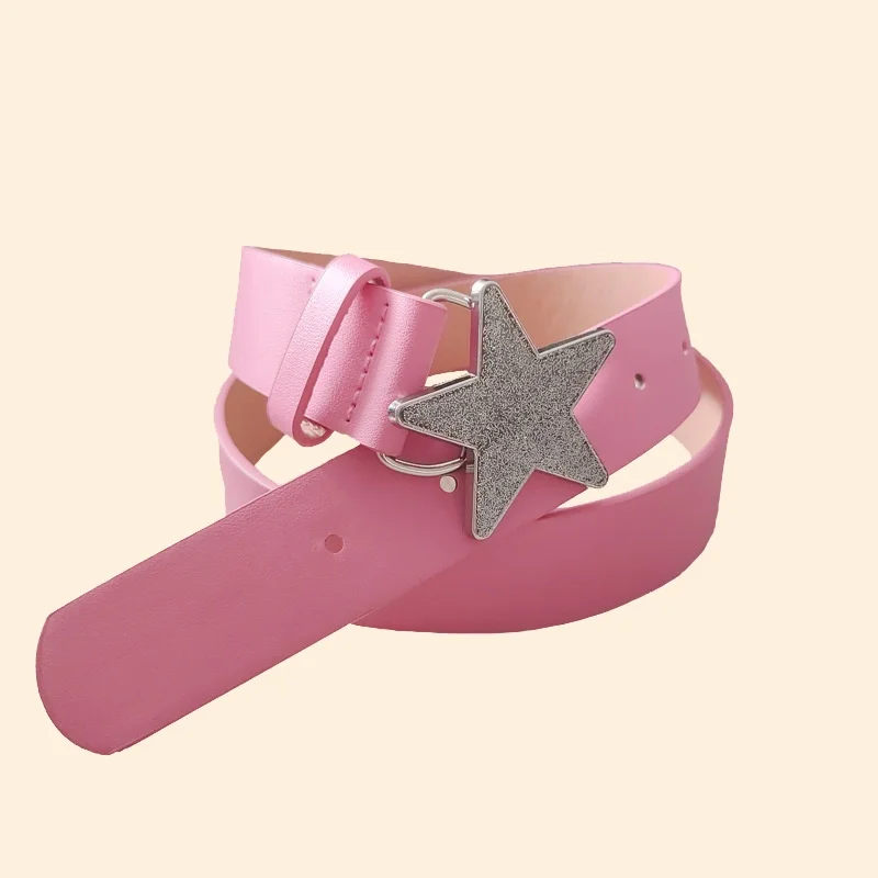 حزام بإبزيم على شكل نجمة من الجلد الوردي، حزام خصر مرن مزين بحجر الراين المتلألئ، إكسسوارات تزيين العروس #1