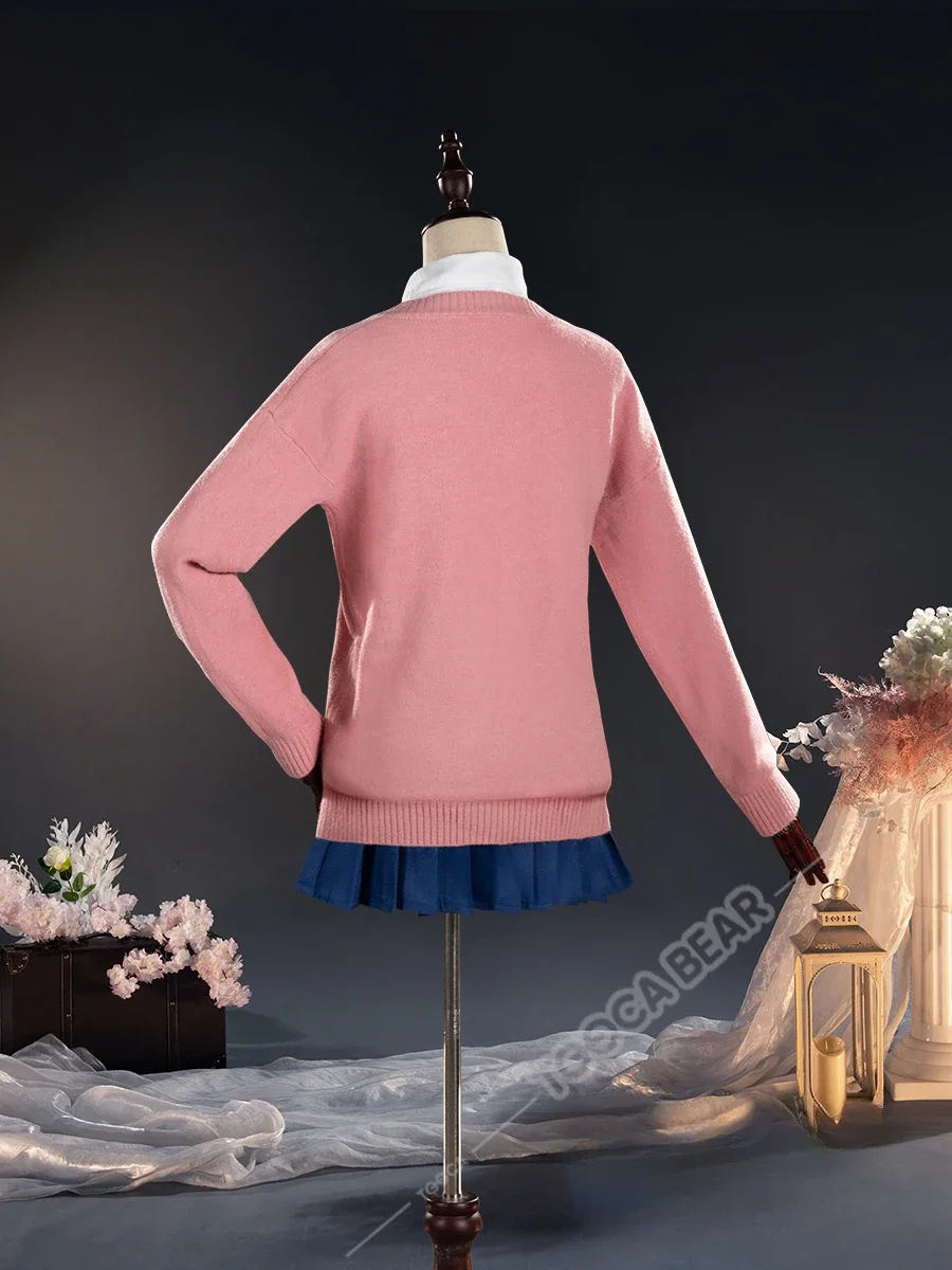 Momo Ayase Cosplay Costume Wig Anime Dandadan School JK Uniform Earrings Pink Sweater Skirt Halloween Party Women