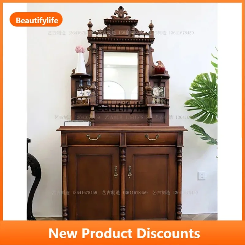 C139  French Vintage Solid Wood Mortise and Tenon Sideboard Cabinet Retro Entrance Cabinet American Practical Decorative Storage