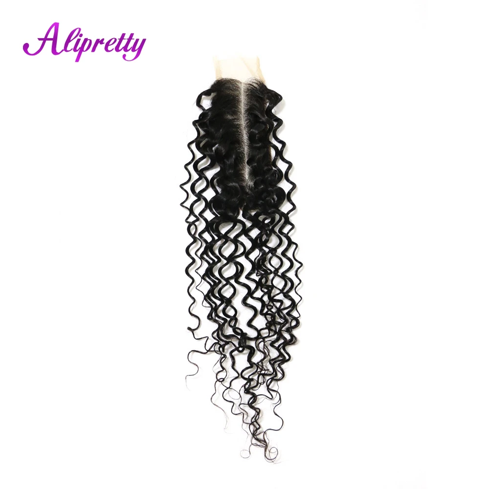 Alipretty Top Swiss Lace Closure 2x6 Kinky Curly Brazilian Human Hair Kim K Closure Only Middle Part For Black Woman Pre Plucked