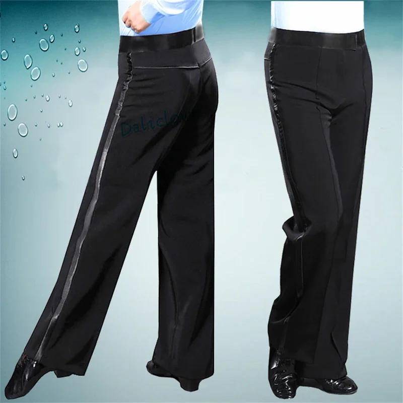 Black Latin Modern Ballroom Tango Salsa Samba Trousers Practice Competition Latin Dance Pants For Men Kids Boys