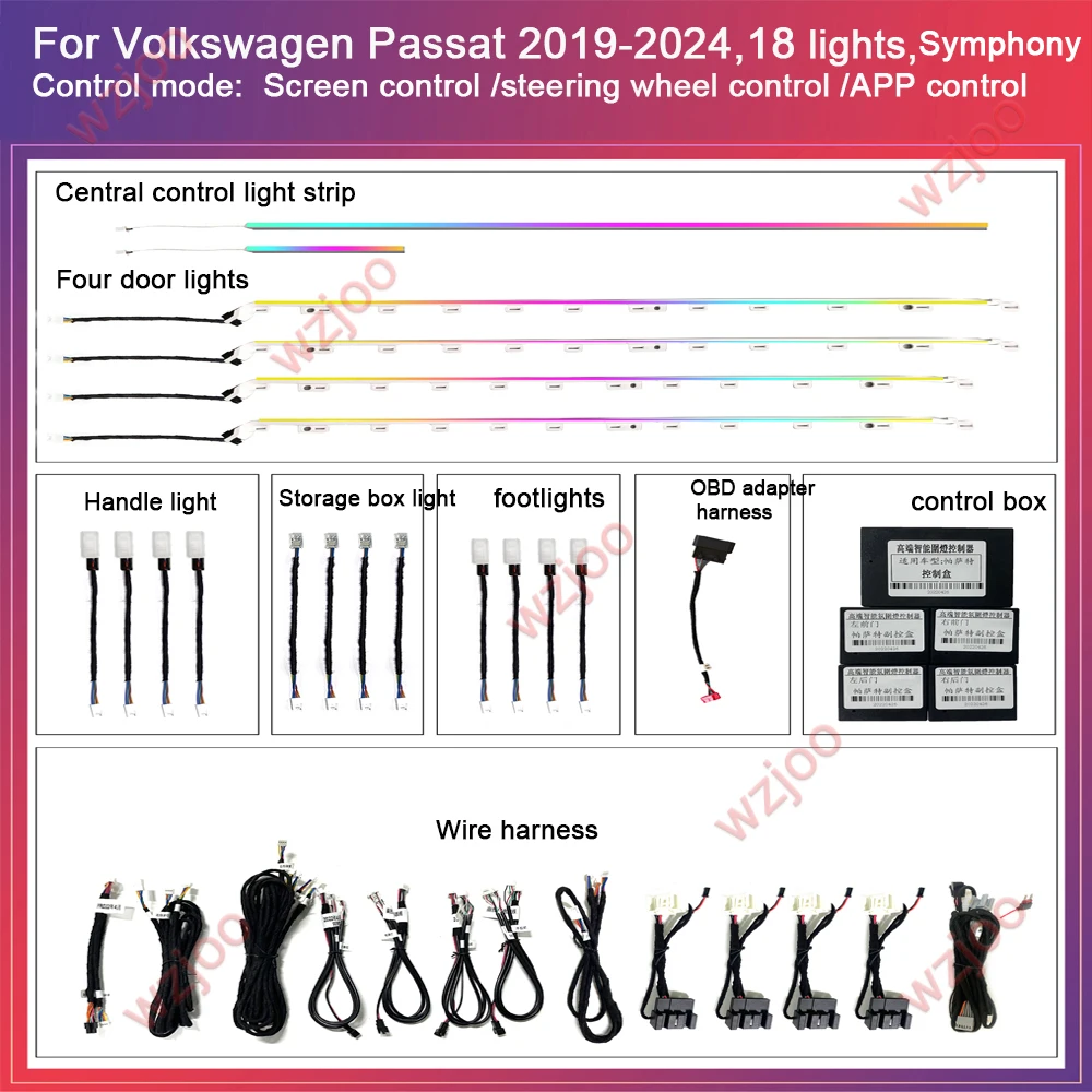 64 color for VW Volkswagen Passat 2019-2025 high quality Ambient light Car instrument panel screen control Interior accessories
