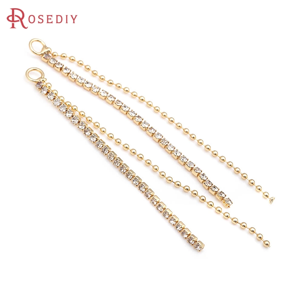 18K Gold Color Brass and Zircon with Rhinestone Chain Tassel Earrings Connect Charms High Quality Jewelry Making Diy Accessories