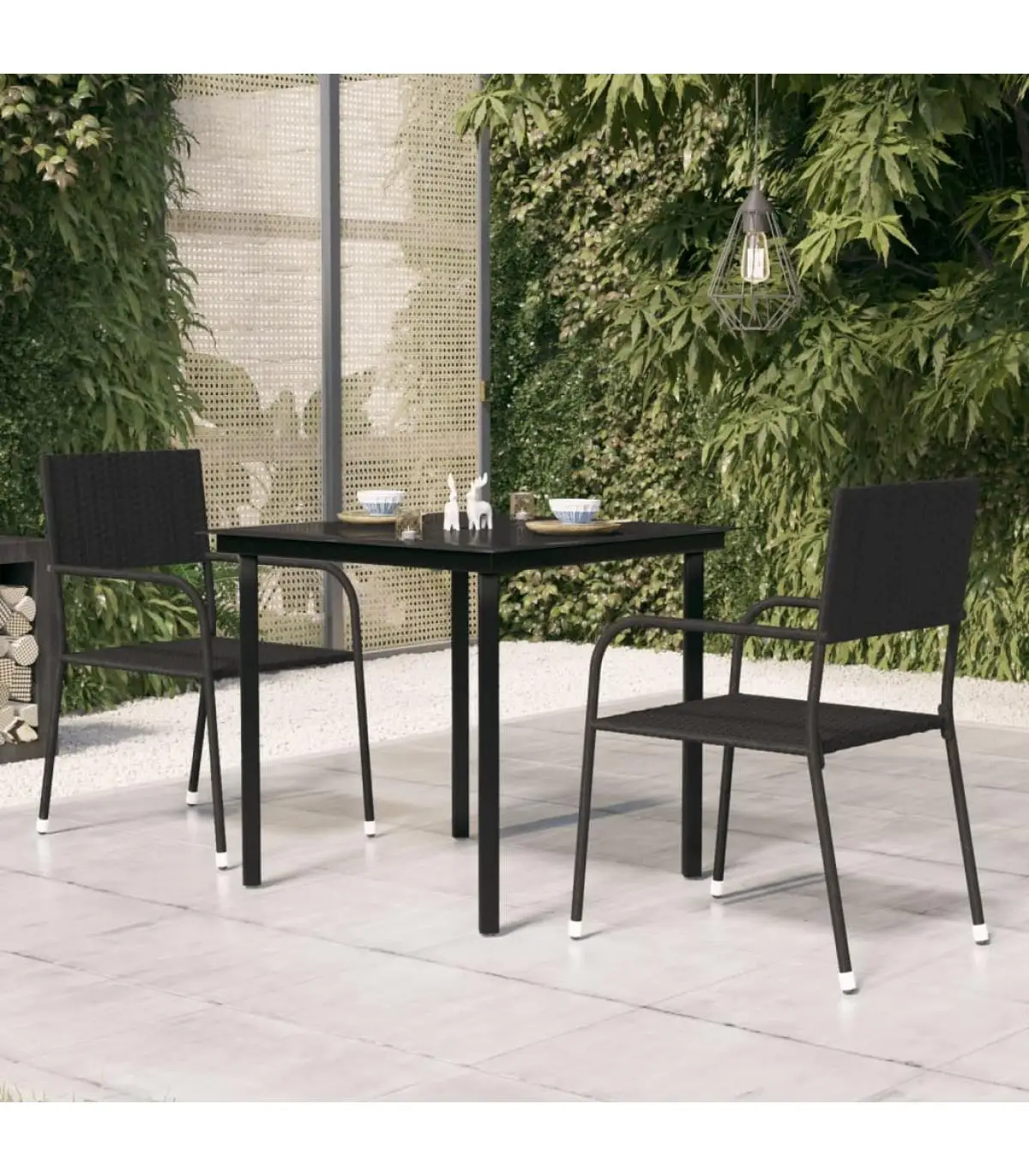 Garden tables garden dining table steel and black glass 80x80x74 cm