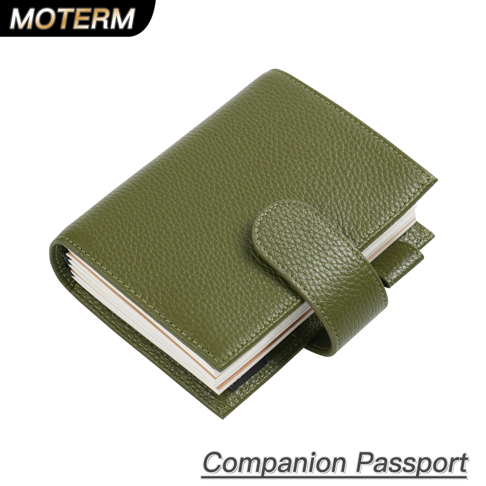 Moterm Passport Size Companion Travel Journal Pebbled Grain Leather Notebook Genuine Cowhide Organizer with Double Snap Closure