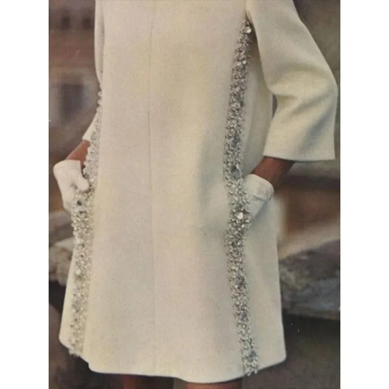 فساتين حفلات Tinha بيضاء مطرزة للنساء 2025 على شكل حرف a فاخر بياقة دائرية وأكمام طويلة فستان سهرة قصير أنيق للسيدات 179236