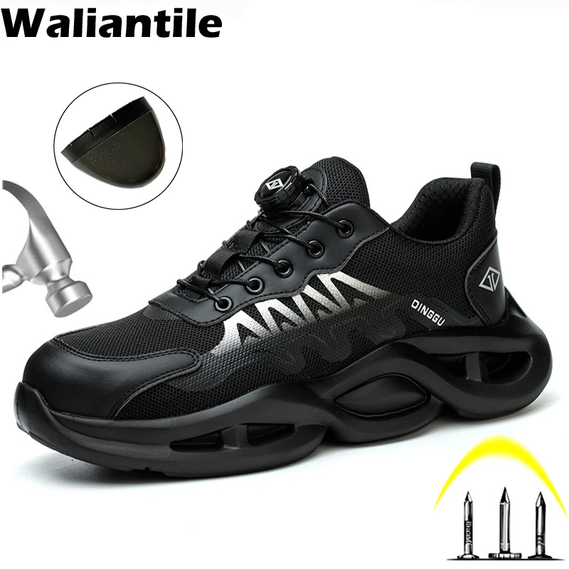 

Waliantile Quality Men Safety Shoes For Steel Toe Industrial Working Boots Breathable Puncture Proof Indestructible Work Shoes