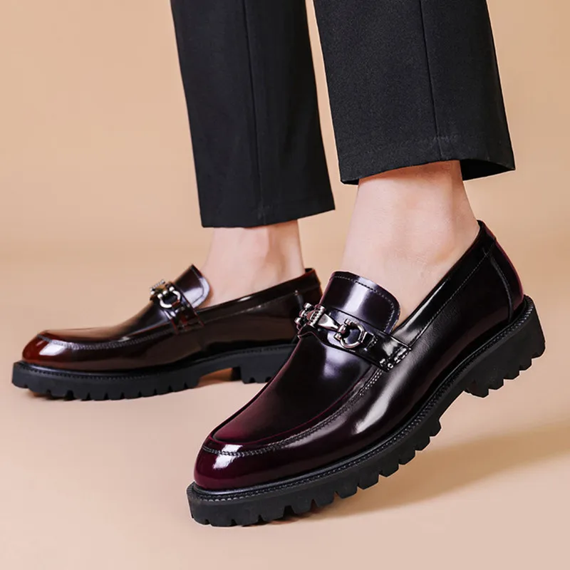 

Mens Thick Platform Formal Shoes Round Toe Slip On Genuine Leather Casual Shoes Casual Party Men Shoes Large Size 38-46