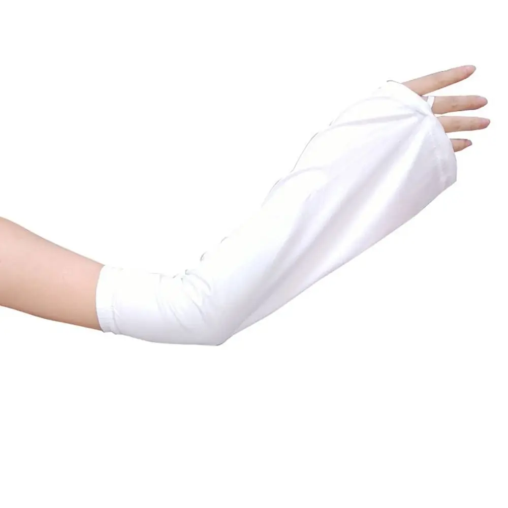 Mangas de brazo de tela de seda de hielo para mujer, Mangas de protección solar de conducción, cubierta de brazo Anti-UV transpirable, Color sólido,